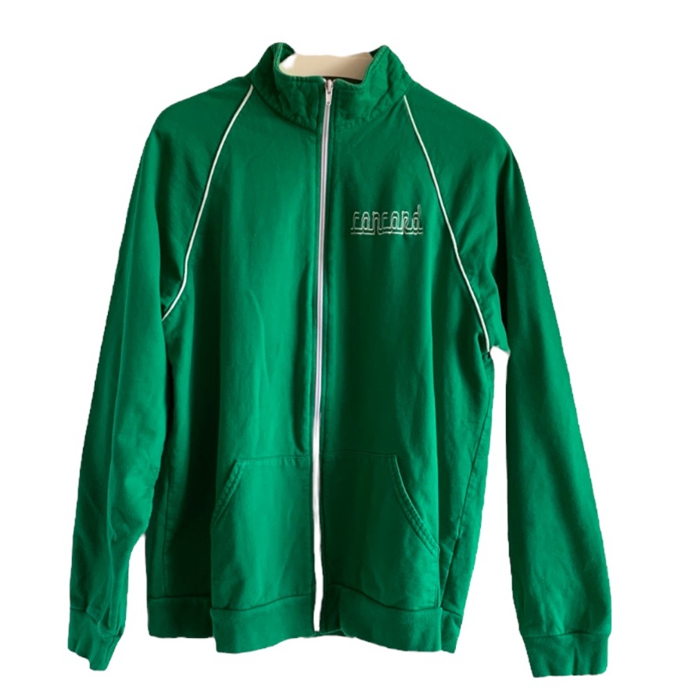California Fleece Jacket Kelly Green White Large 100% Cotton Zip Up Track Pocket